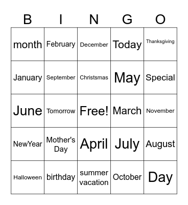 VT class Bingo Card