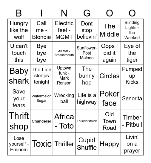 9CSM Musical BINGO Card