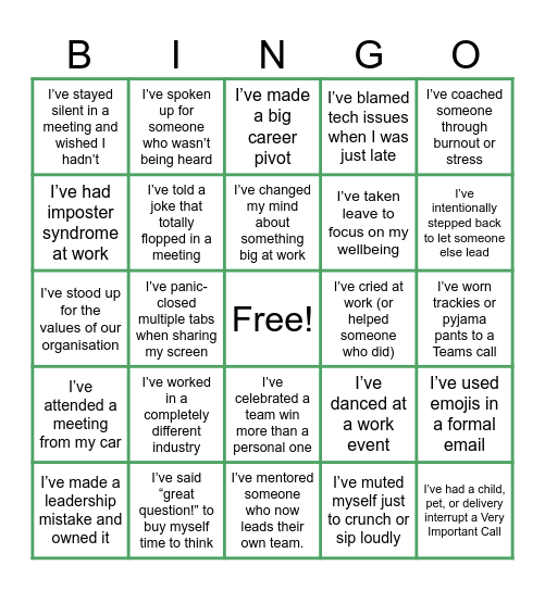 SLAM Bingo Card