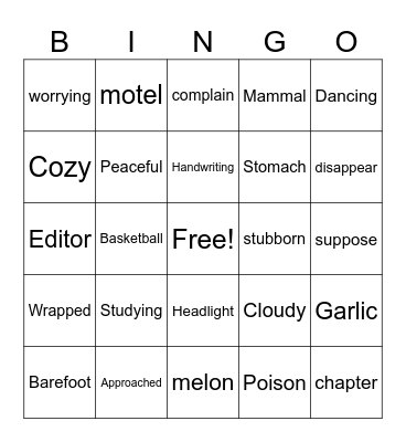 Spelling Bingo Card