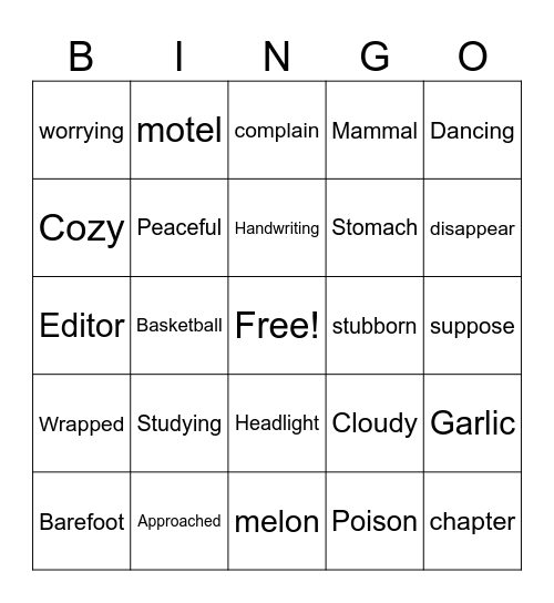 Spelling Bingo Card