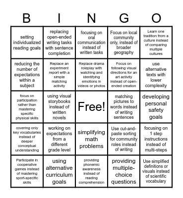 Modifications Bingo Card