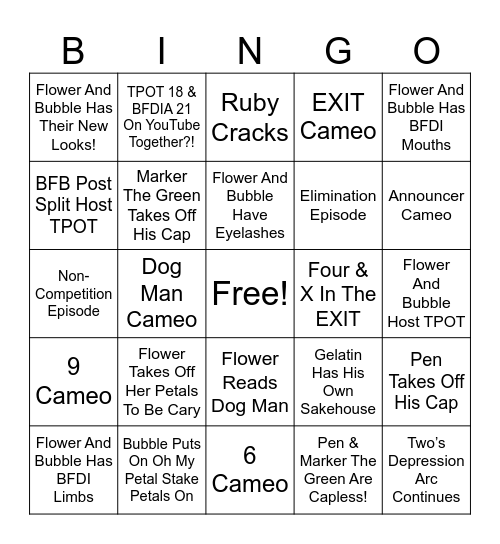 TPOT 18 Bingo Card
