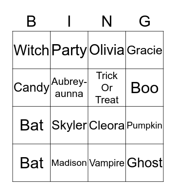 Halloween Bingo Card