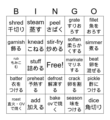 COOKING Bingo Card