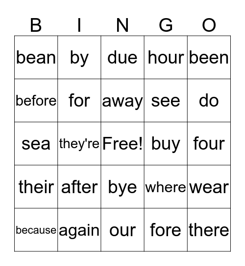 High Frequency Word List Bingo Card