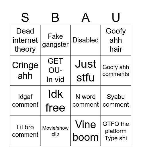 Instagram reels Bingo Card