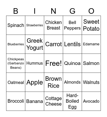 Power Food Bingo Card