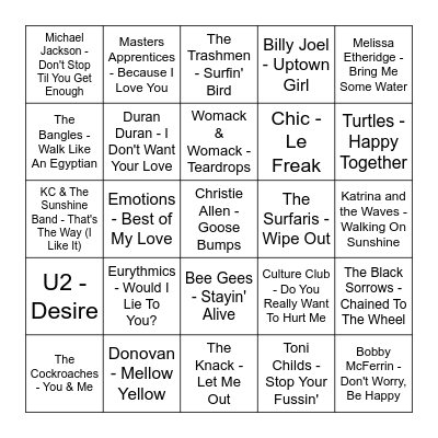 ★ Music Bingo w Bonnie Anne ★ Bingo Card