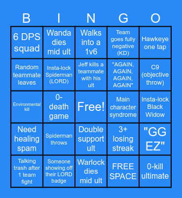Marvel Rivals Bingo Card