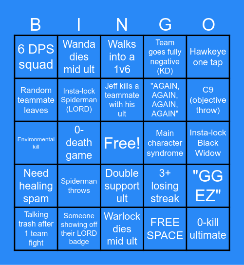 Marvel Rivals Bingo Card