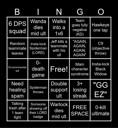 Marvel Rivals Bingo Card