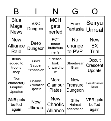 FFXIV 7.3 Live Letter Bingo Card