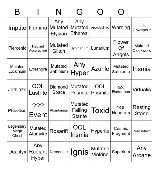 Go mining Bingo Card