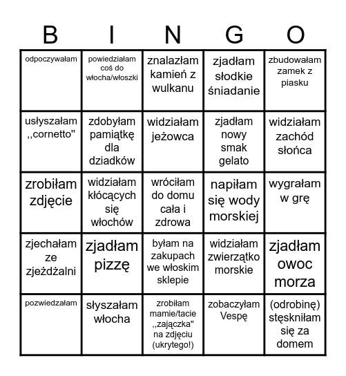 WAKACYJNE BINGO Card