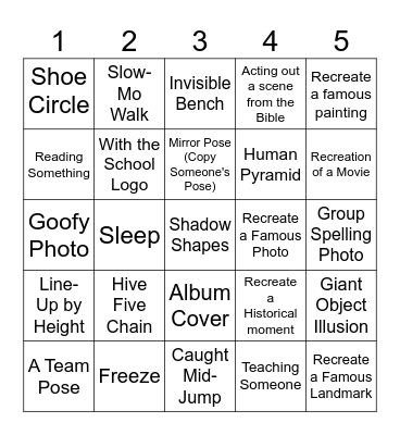 Bonus Points - Take Pictures Bingo Card