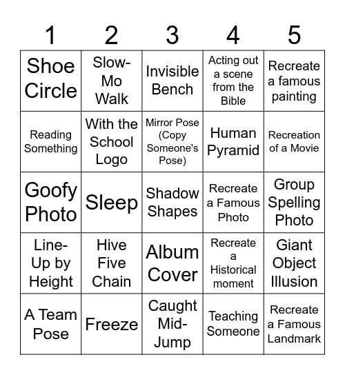 Bonus Points - Take Pictures Bingo Card
