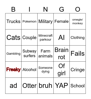 instagram Bingo Card