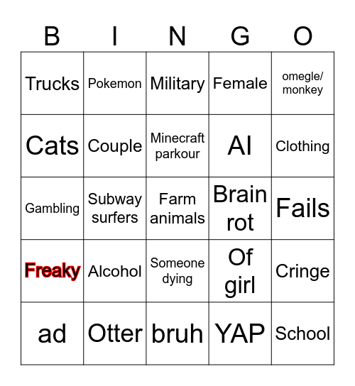 instagram Bingo Card
