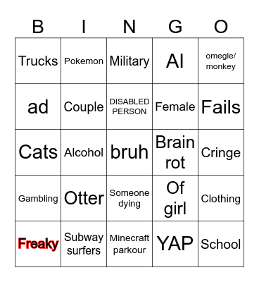 instagram Bingo Card
