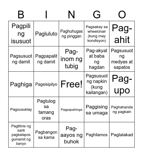 KALINGA BINGO CARD Bingo Card