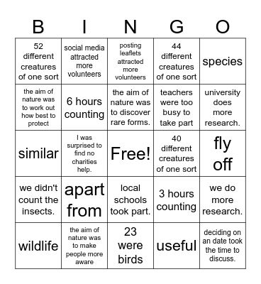 Listening Bingo Card
