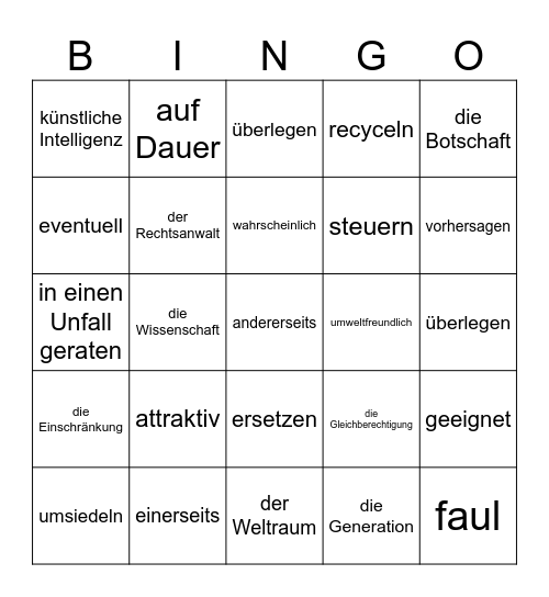 Vokabeln3 Bingo Card