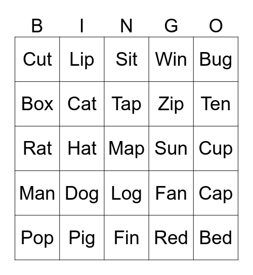 Phonics Bingo Card