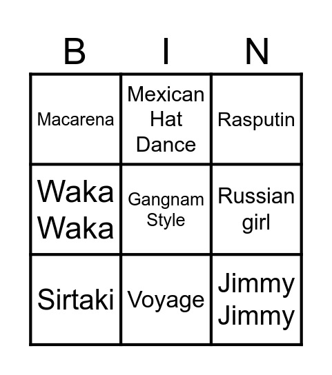 Music Bingo Card