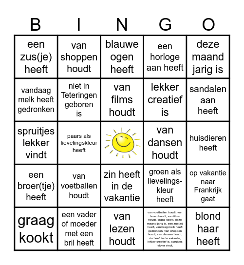 Zoek iemand die...... Bingo Card