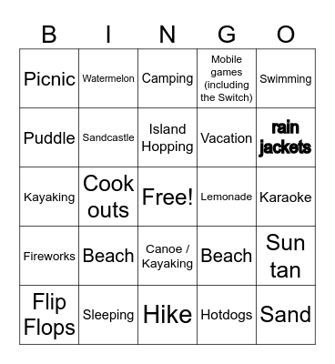 Hot Weather Bingo Card