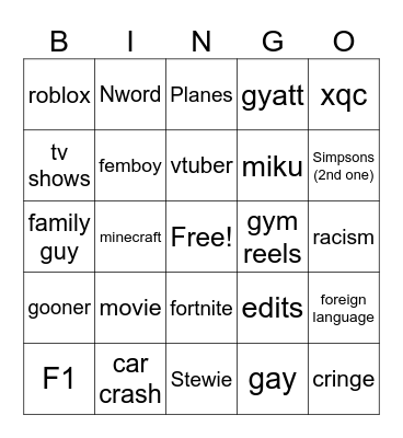 Yt shorts bingo Card