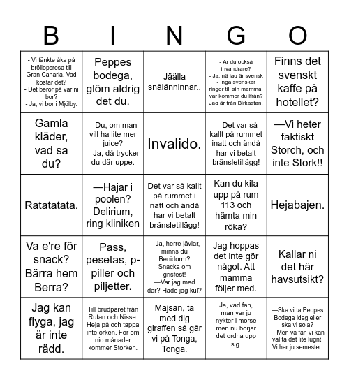 Sällskapsresan Bingo Card