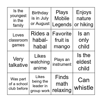 Find a friend who Bingo Card