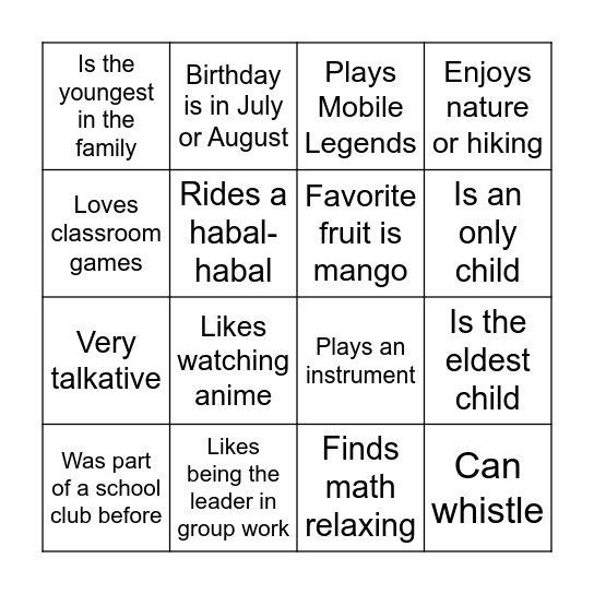 Find a friend who Bingo Card