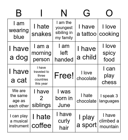 Get to Know You Bingo Card