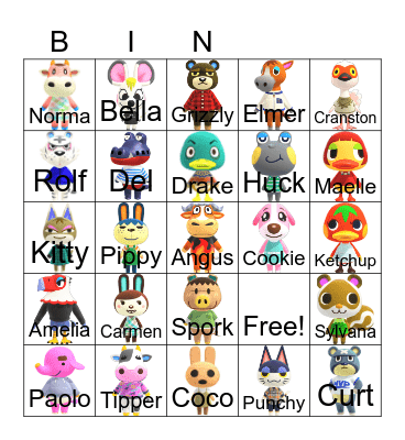 Animal Crossing Bingo Card