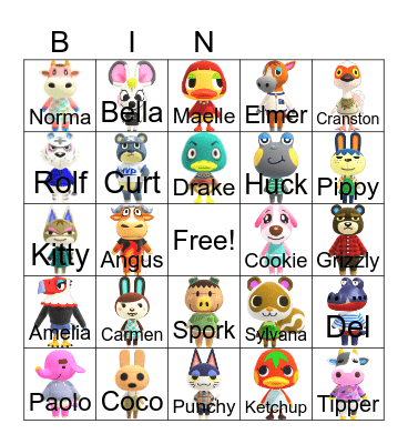 Animal Crossing Bingo Card