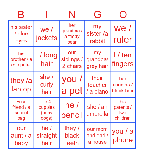 HAVE or HAS Bingo Card