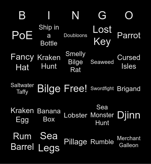Djinn N Tonic Bingo Card