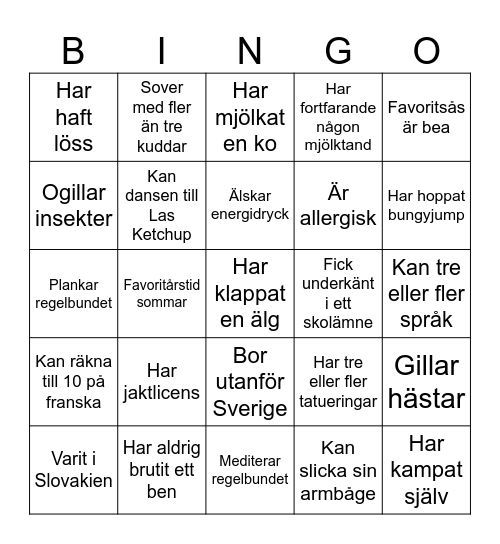 MINGEL Bingo Card
