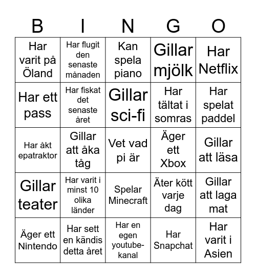 Mingelbingo Åk 8 Bingo Card