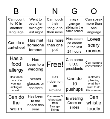 Step-Up Day Bingo Card