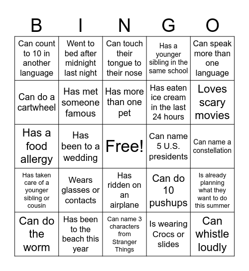 Step-Up Day Bingo Card