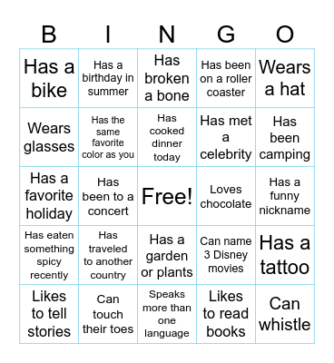 Mingle Bingo Card