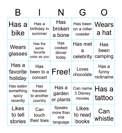 Mingle Bingo Card