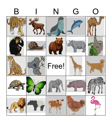 Animal Bingo Card