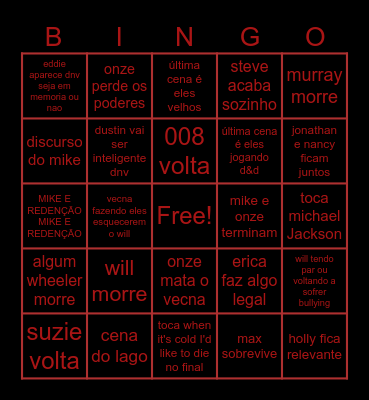 STRANGER THINGS 5 Bingo Card