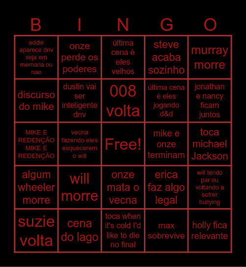 STRANGER THINGS 5 Bingo Card