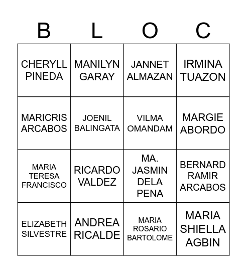 BLOC-Out! Bingo Card